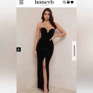 HOUSE OF CB BLACK VELVET STRAPLESS MAXI GOWN